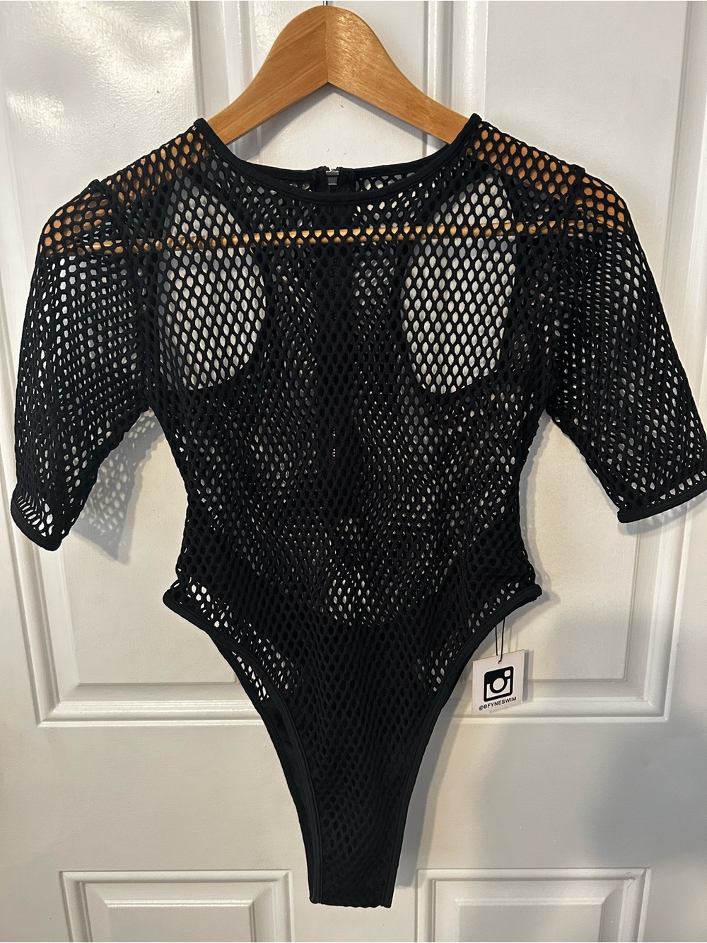 Women's Black Mesh One-Piece Swim Bodysuit